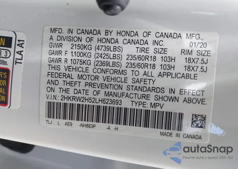 2020 Honda Cr-V Awd Ex из США, поврежденный, VIN 2HKRW2H52LH623693